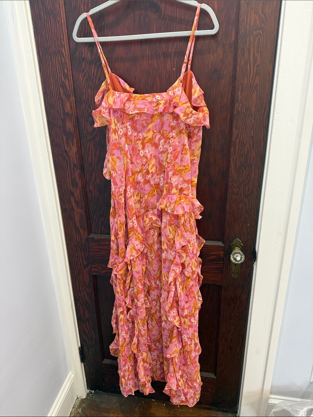 American Eagle Outfitters Pink and Orange Floral Ruffle Maxi Dress - Picture 3 of 3